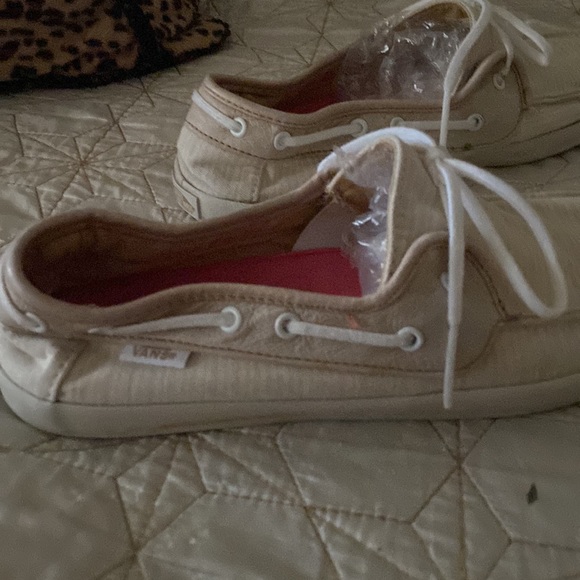 Beige & cream striped loafers with strings - size womens 7.5 - Picture 2 of 7